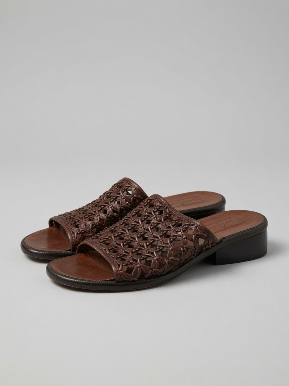 Cole Haan Brown Woven Leather Slide Sandals